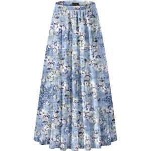 image:imageNASHALYLY Womens Chiffon Elastic High Waist Pleated ALine Flared Maxi SkirtsBlue Florala