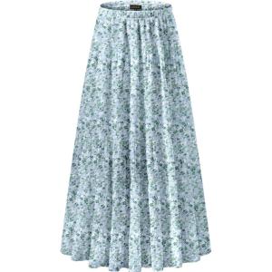 image:imageNASHALYLY Womens Chiffon Elastic High Waist Pleated ALine Flared Maxi SkirtsBlue Green Floral