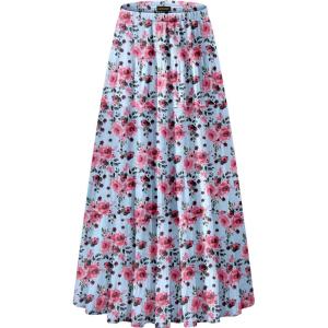 image:imageNASHALYLY Womens Chiffon Elastic High Waist Pleated ALine Flared Maxi SkirtsBlue Pink Rose