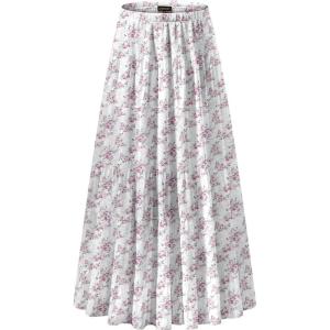 image:imageNASHALYLY Womens Chiffon Elastic High Waist Pleated ALine Flared Maxi SkirtsGreen Purple Floral