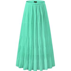 image:imageNASHALYLY Womens Chiffon Elastic High Waist Pleated ALine Flared Maxi SkirtsGreen423