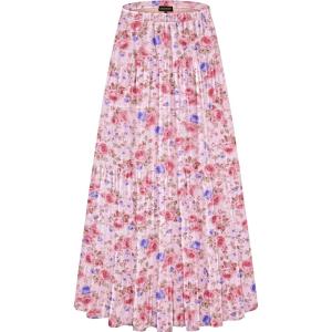 image:imageNASHALYLY Womens Chiffon Elastic High Waist Pleated ALine Flared Maxi SkirtsPink Blue Floral