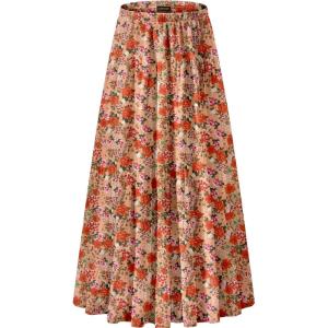 image:imageNASHALYLY Womens Chiffon Elastic High Waist Pleated ALine Flared Maxi SkirtsTangerine Petal