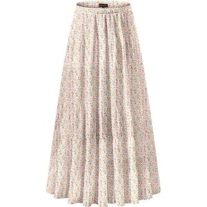 image:imageNASHALYLY Womens Chiffon Elastic High Waist Pleated ALine Flared Maxi SkirtsWhite Tangerine Floral