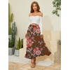 image:imageNASHALYLY Womens Chiffon Elastic High Waist Pleated ALine Flared Maxi SkirtsBrown Flower