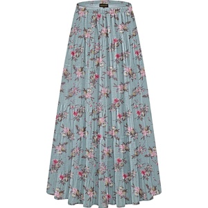 image:imageNASHALYLY Womens Chiffon Elastic High Waist Pleated ALine Flared Maxi SkirtsBlue Pink Floral