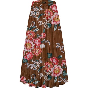 image:imageNASHALYLY Womens Chiffon Elastic High Waist Pleated ALine Flared Maxi SkirtsBrown Flower