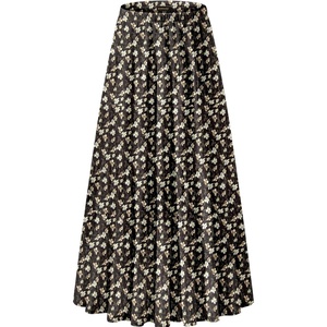 image:imageNASHALYLY Womens Chiffon Elastic High Waist Pleated ALine Flared Maxi SkirtsEbony White Floral